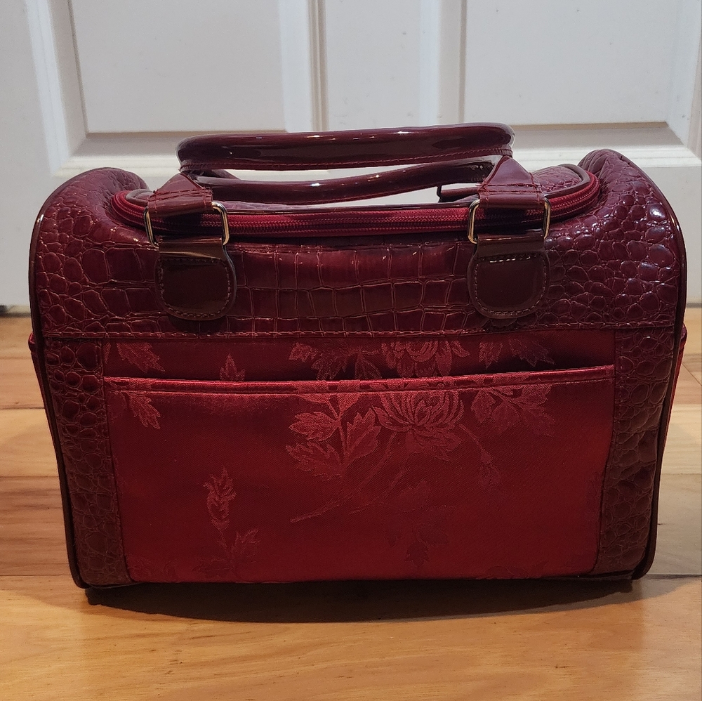 Red Floral Faux Croc Embossed Faux Leather Tote Bag